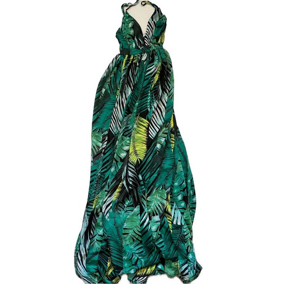 🎉6/$26🎉SHEIN Tropical Print Criss Cross Back Split Thigh Cami Dress - Picture 3 of 4